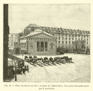 Place du Parvis in 1877, and entrance of the Hotel-Dieu, Views taken from the same point as the previous one by French School