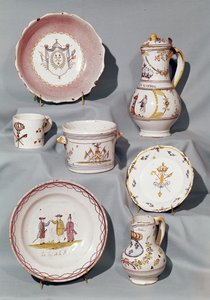 Plates, Dish, Jugs, Mug and Écuelle Inscribed with Motifs and Slogans from the Early Monarchical Period of the French Revolution, end 18th century