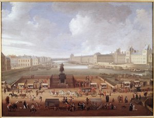 Pont-Neuf, Paris, seen from the entry to Place Dauphine showing 4 Nations College, Quai Malaquais and Louvre