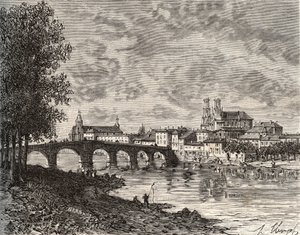 Pont-a-Mousson - Meurthe-et-Moselle - engraving in 