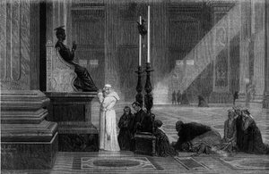 Pope Pius IX prayed near the statue of St. Peter in the Basilica of St. Peter in Rome