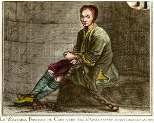 Portrait of Louis Dominique Cartouche in His Dungeon (engraving) by French School