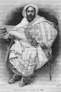 Portrait of Abd el-Kader in Damascus in 1880, from La Syrie daujourdhui. Voyages dans la Phenicie, le Liban et la Judee. 1875-1880 by Louis Charles Emile Lortet, 1884 by French School