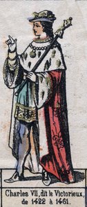 Portrait of Charles VII of France, known as Charles the Victorious or Charles the Well-Served (1403-1461) (Capetian dynasty). Illustration late 19th century. by French School