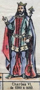 Portrait of Charles VI of France, known as Charles the Beloved (1368-1422) (dynasty of the Capetians). Illustration late 19th century by French School