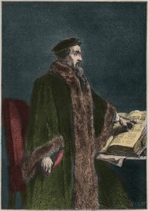 Portrait of Jean Calvin, French Religious Reformer and Writer - John Calvin - engraving from 