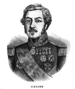 Portrait of Jean Paul Adam Schramm (1789-1884) French general. Engraving in 
