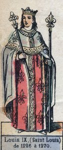 Portrait of Louis IX of France, known as Saint Louis. Illustration late 19th century by French School