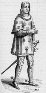 Portrait of Louis de Malet, lord of Graville, admiral of France in 1487, in war and tournament costume. Engraving in 