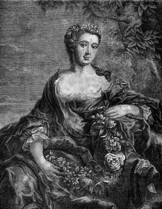 Portrait of Madame de Chateauroux, Marie-Anne de Mailly-Nesle (1717-1744), favorite of King Louis XV. Engraving in 