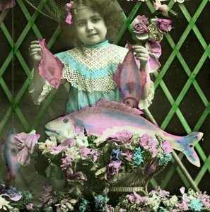 Portrait of a Girl Holding Fish by French School