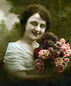 Portrait of a Woman Holding a Bunch of Flowers by French School