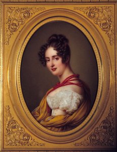 Portrait of a young woman with a red necklace by French School