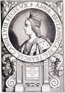 Portrait of the Queen of France Anne of Brittany (1477-1514). Engraving from “Louis XII et Anne de Bretagne” by Paul Lacroix, ed. Georges Hurtrel