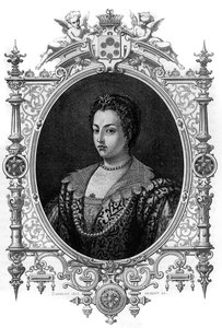 Portrait of the Venetian Bianca Cappello (1548 - 1587), wife of Francois de Medicis (Francesco de Medici). Engraving of 1862 in 