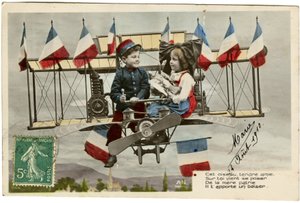 Postcard: This tender bird friend on you comes to ask of the mother country it brings you a kiss, August 24 by French School