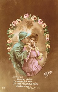 Postcard depicting a French soldier and his lover by French School
