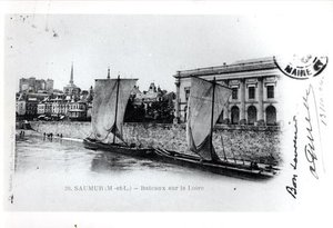 Postcard depicting barges on the Loire at Saumur, France, before 1914