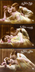 Postcard from the Period of the 1st World War Depicting the Different Types of Kiss