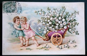 Postcards Depicting Cherubs Pulling a Chariot Laden with Lily of the Valley