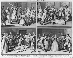 Practice of assistance to Gabrielle Moler, illustration from La verite des miracles de M. de Paris by Louis Basile Carre de Montgeron, 1747, Cologne