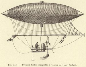 First Steam-Powered Airship by Henri Giffard (engraving) by French School