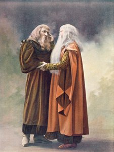 Prince Golaud and His Grandfather, King Arkel, in Pelleas and Melisande by Debussy (from a photograph of the first production in April, 1902 of the opera at the Opera-Comique in Paris, illustration in Theatre magazine, June, 1902)