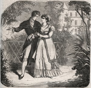 Princess of Wales Carolina of Brunswick (1768-1821) walking with her lover, Bartolomeo Bergami. Engraving from 1871 in Histoire Des Cocus Celebres by Henry de Kock (1819-1892) by French School