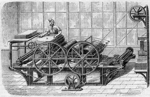 Printing of a newspaper: mechanical press for printing prints by French School