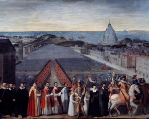 Procession of the Parisian jam of the pelerins of Saint Michel du Mont sur le Pont Neuf by French School