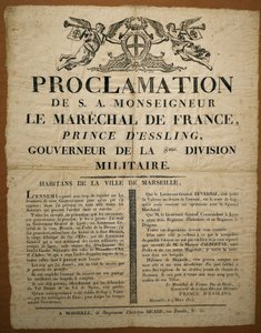 Proclamation to the inhabitants of the city of Marseille, dated March 9
