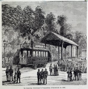Progress in transport: the electric tramway exhibited electricity in 1881 by French School
