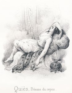Quies: Goddess of tranquility and rest, wife of Sleep, son of Erebus and Night by French School