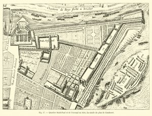Saint-Paul and Arsenal district in 1650, facsimile of Gomboust