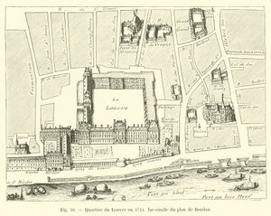 Louvre district in 1714, facsimile of the plan by Boudan by French School