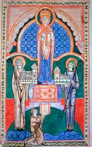 Reign of the Virgin on the union of the Abbey of Citeaux and the Abbey of Saint Vaast. Saint Jerome. Comment on Jeremiah. Miniature from Citeaux manuscript, ca. 1125