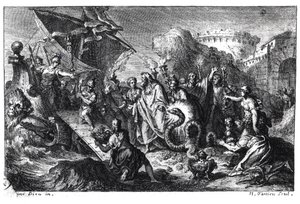 Reincarnation of Asclepios as a snake at the time of the arrival of his cult in Rome from Greece in 293 BC by French School