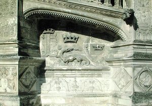 Relief from the Grand Escalier depicting the coat of arms of Francois I with a salamander