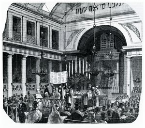 Religious ceremony at the old Paris Synagogue for Rosh Hashana, illustration from Le Tableau de Paris by Edmond Texier, published in Paris