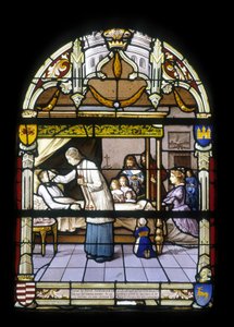 René de Neval, lieutenant of the king and colonel of the backbench in Lower Brittany, died on 13/04/1676, full of merit and virtues in his castle of Neval, cried by his vassals - stained glass windows of the church St Germain in Kerlaz by French School