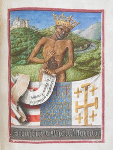 Rene, Duke of Anjou as a crowned skeleton, from the Book of Hours of Rene of Anjou by French School