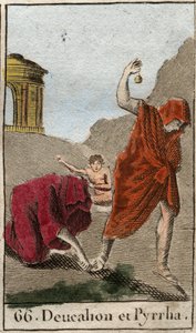 Representation of Deucalion and Pyrrha, the only survivors after the deluge caused by Zeus to destroy the human race. From “Mythology of Youth” by Pierre Blanchard 1803 by French School