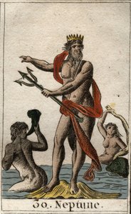 Representation of Neptune, god of the seas, holding a trident. From “Mythology of Youth” by Pierre Blanchard 1803. by French School