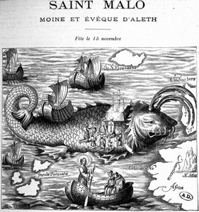 Representation of Saint Malo on the Back of a Whale Represented in the Way of Saint Brendan by Clonfert (ca. 484-577/578) (engraving) by French School