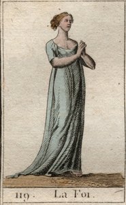 Representation of the Faith, woman dressed in white with joined hands. From 