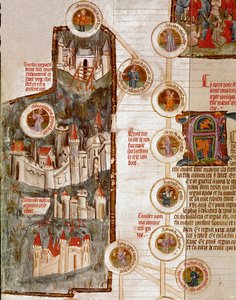 Representations of various fortified cities including that of Troy. Page taken from the manuscript 
