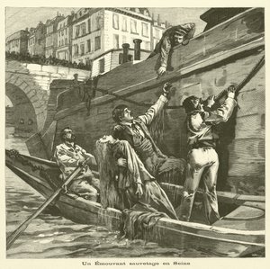 Rescue of a Woman from the River Seine in Paris (engraving) by French School