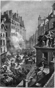 Revolution of 1830: fight in the faubourg Saint Antoine. Engraving in Histoire des Papes-Rois-Queen and Empereurs a travers les centuries by Maurice Lachatre by French School