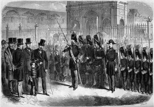Review of the pupils of the imperial guard by the Imperial Prince, Napoleon Eugene Louis Jean Joseph Bonaparte (1856-1879), son of Napoleon III, February 15