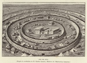 Ring of the Huns. Ring shaped fortifications protecting a settlement of the Huns by French School